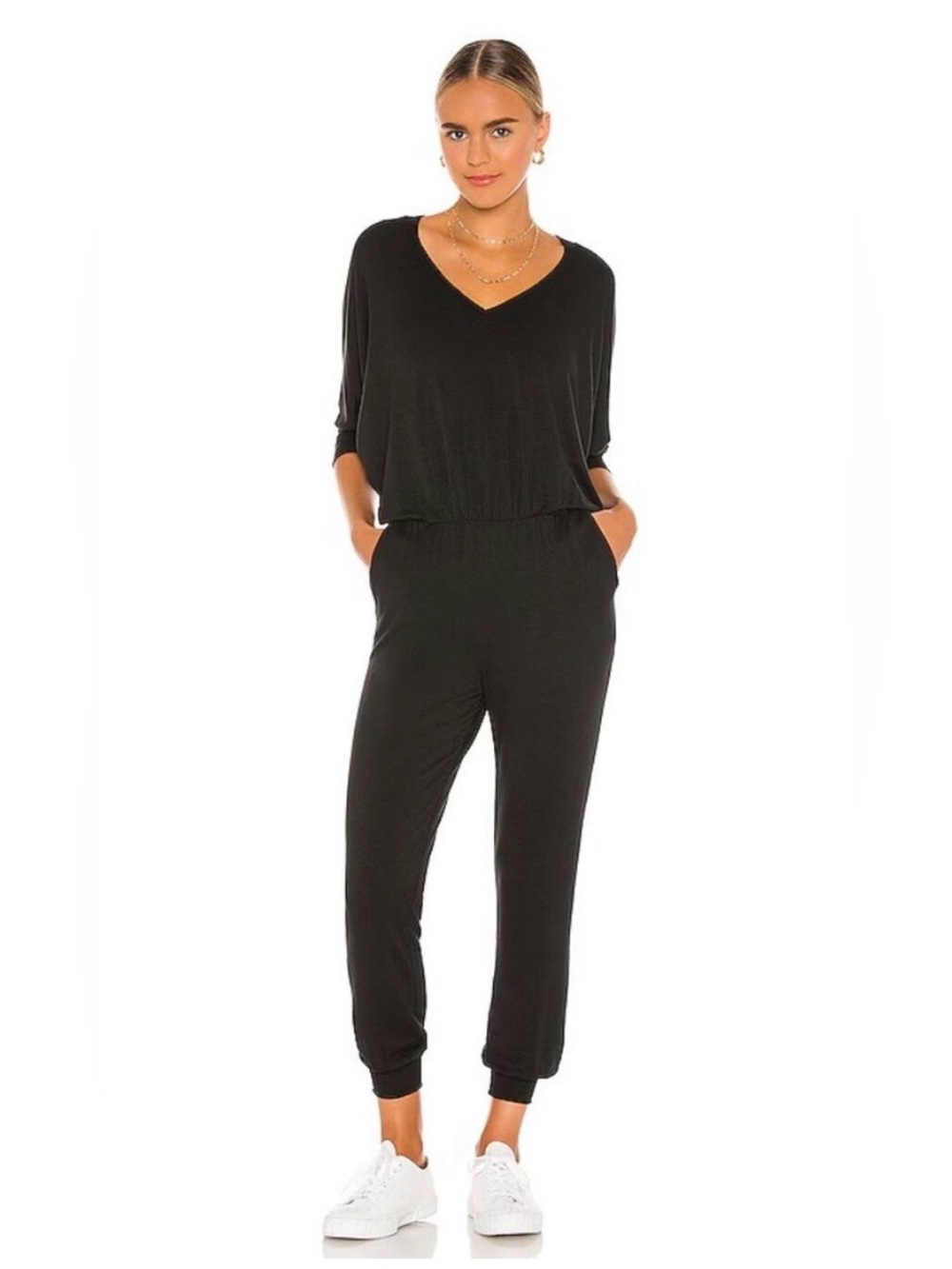 LVHR Sabina Black V-Neck French Terry Jumpsuit -Small Sustainably made USA